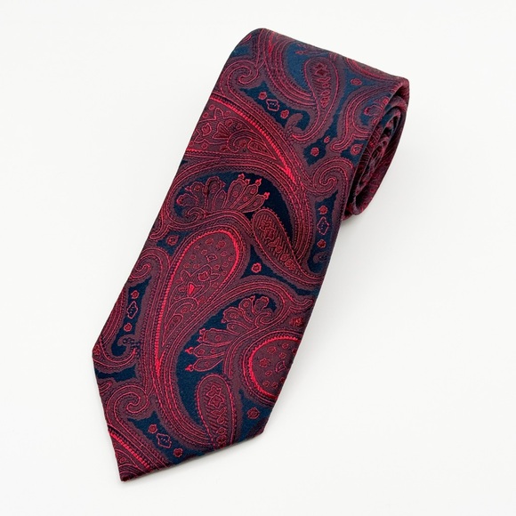 Joseph Abboud Elegant Paisley Men's Tie - Red and Blue 100% SILK! - Picture 1 of 9